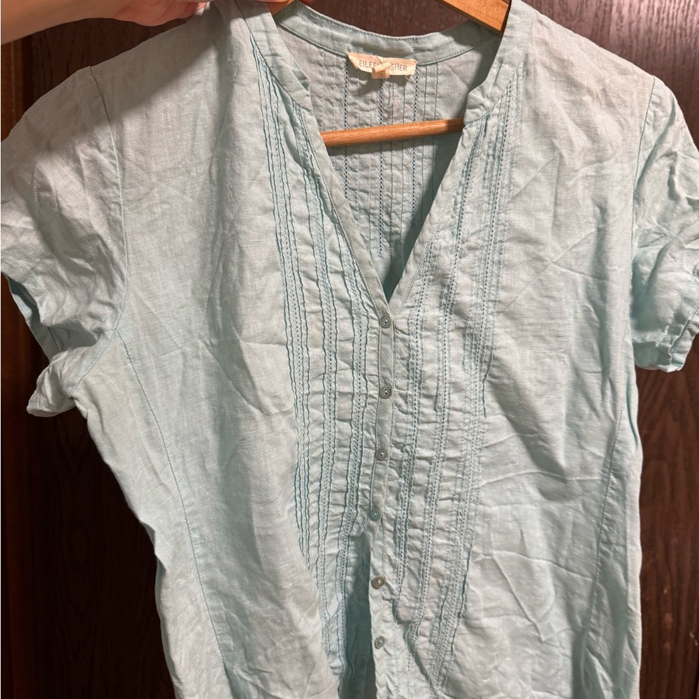 Eileen Fisher teal Textured Top